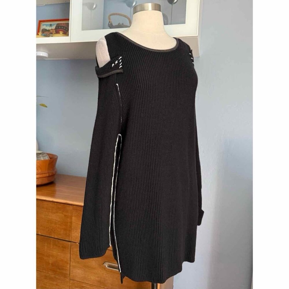 Elisa Cavaletti Daniela Dallavalle Wool Sweater Tunic Cold-Shoulder Black L
